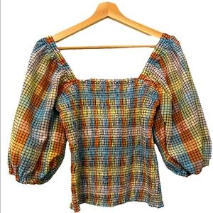 Ganni puff sleeve ruched shirt